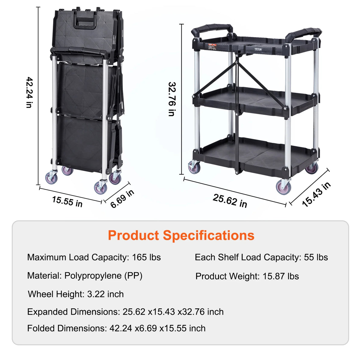 Carrito Organizador Plegable de 3 Niveles – Case Lune™